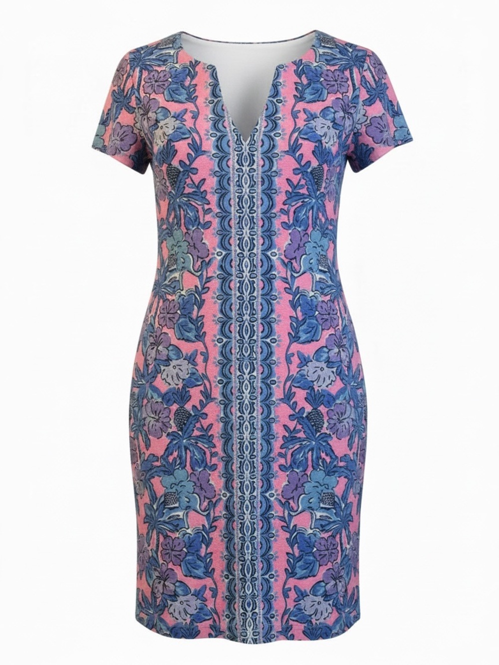 Lilly Pulitzer XS Pink Blue Tropical Floral Sheath Dress Stretch
